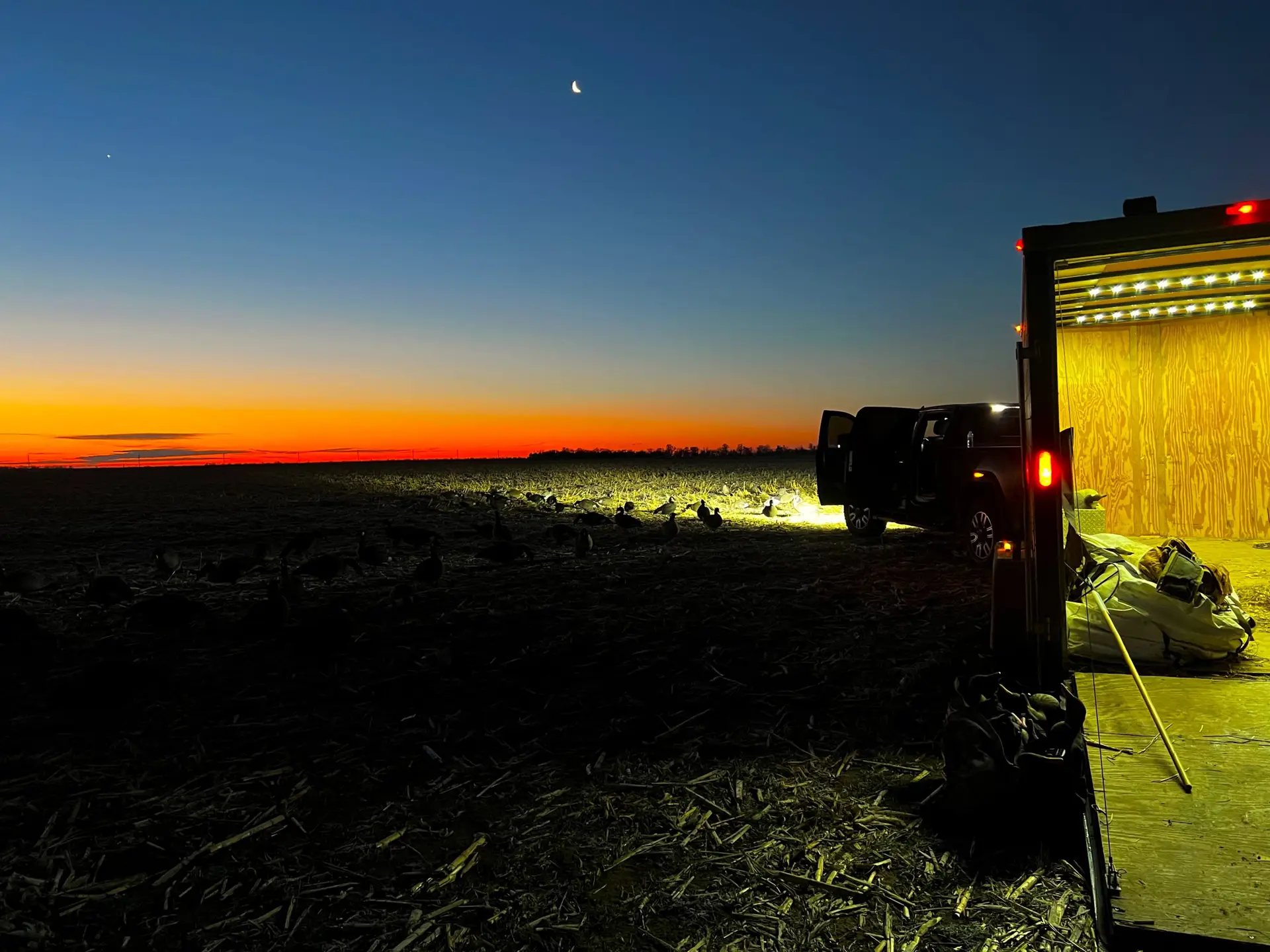 Truck and trailer at last light